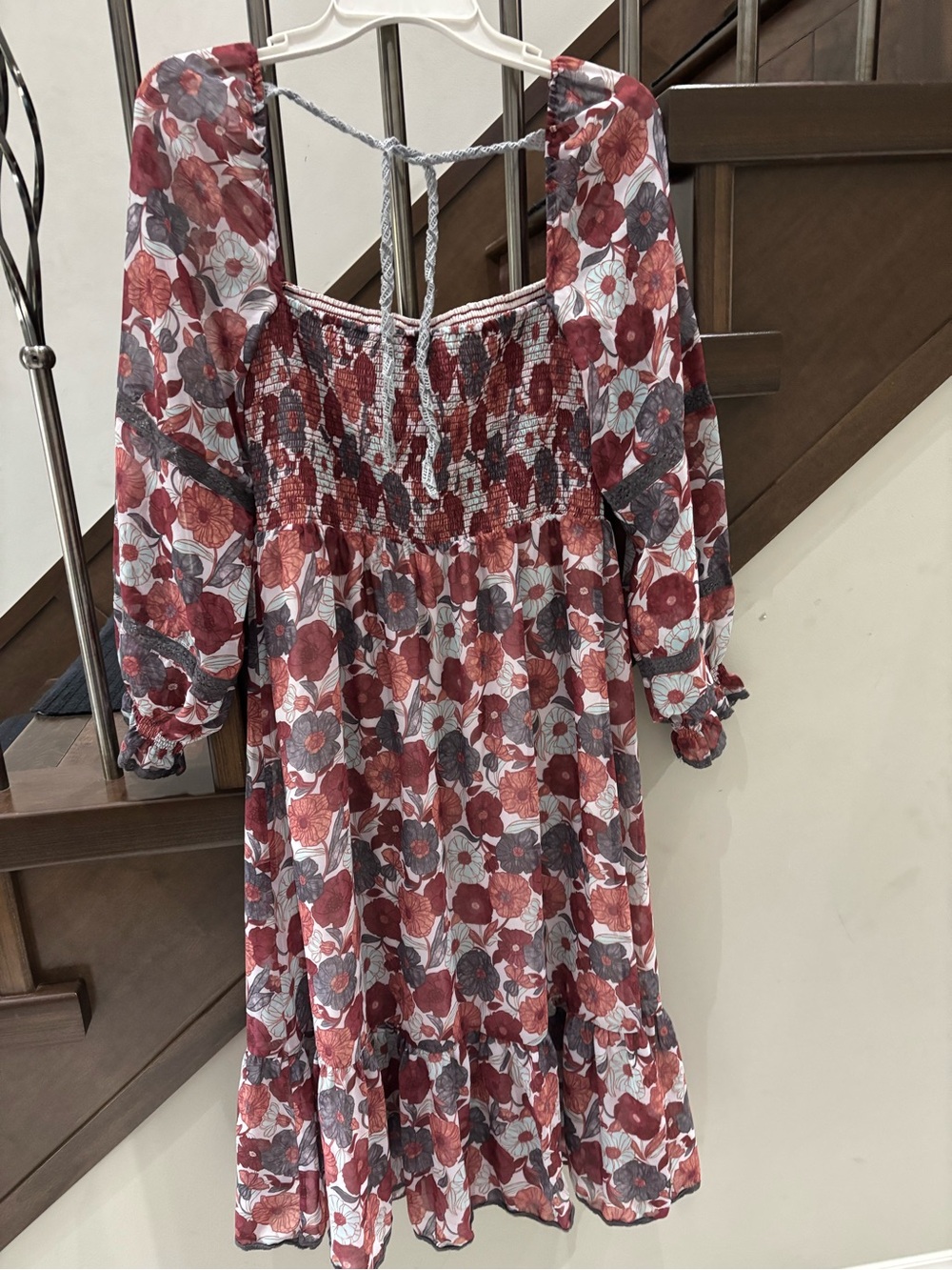 Wilfred Floral Dress in Burgundy and Gray